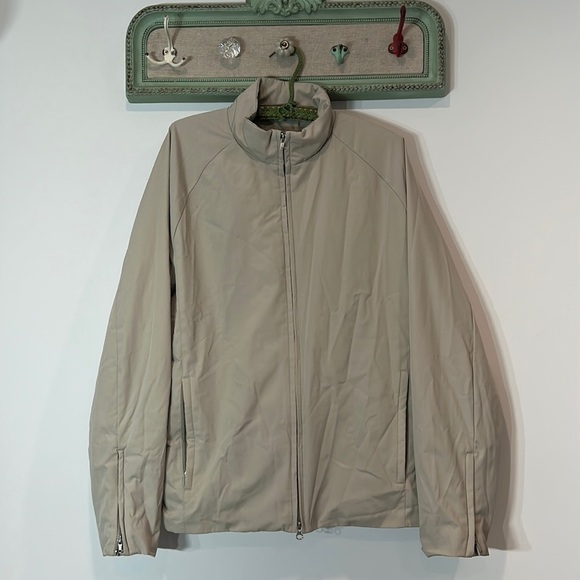 Vintage Express men’s large khaki solid classic zip front day jacket large - Picture 1 of 5